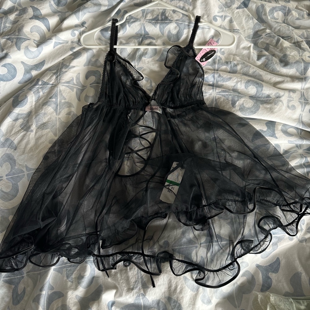 Jezebel Black Lace Baby Doll with G-String and Garter